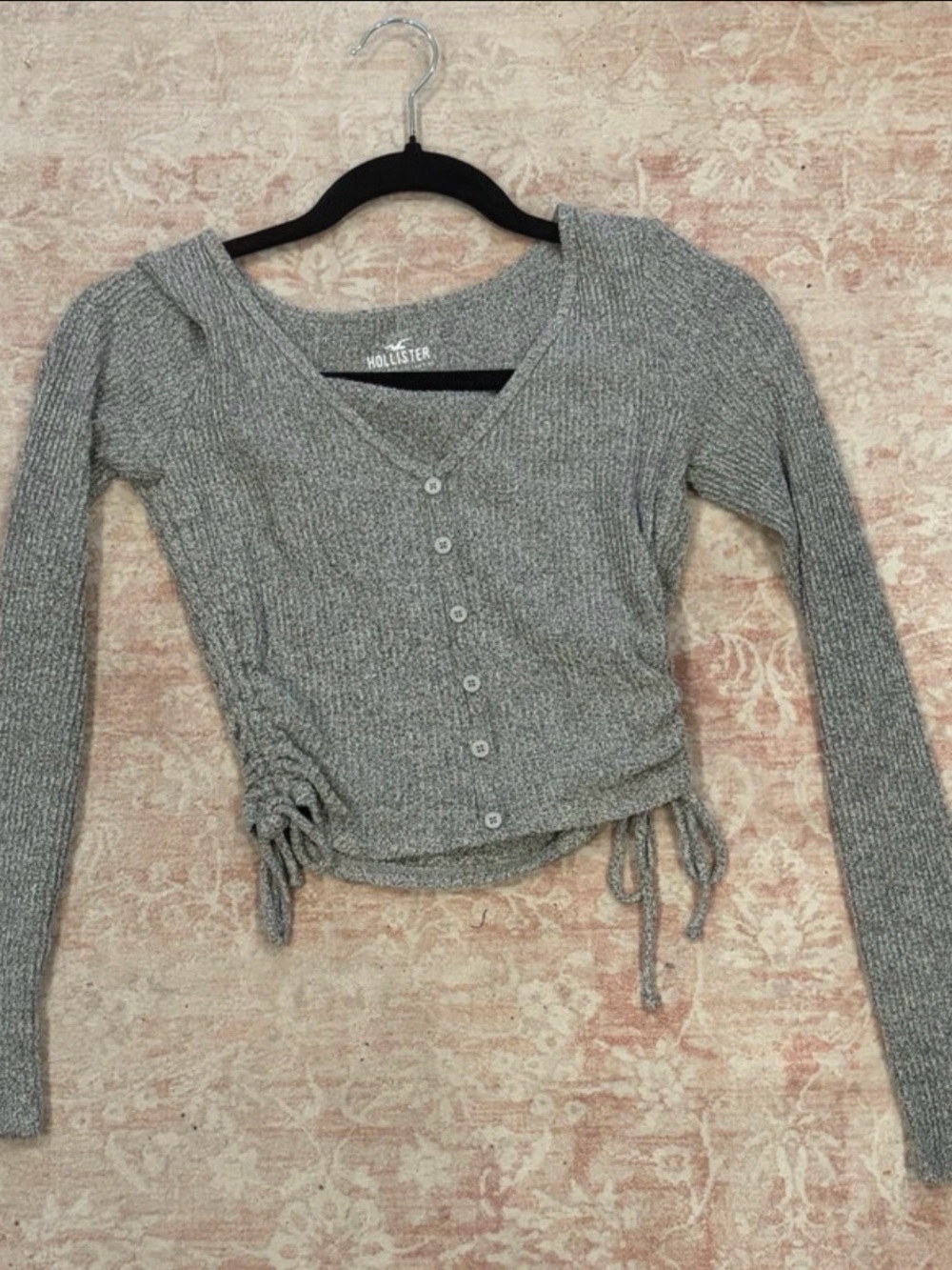 Hollister Light Gray Ribbed Button-Front Knit Top